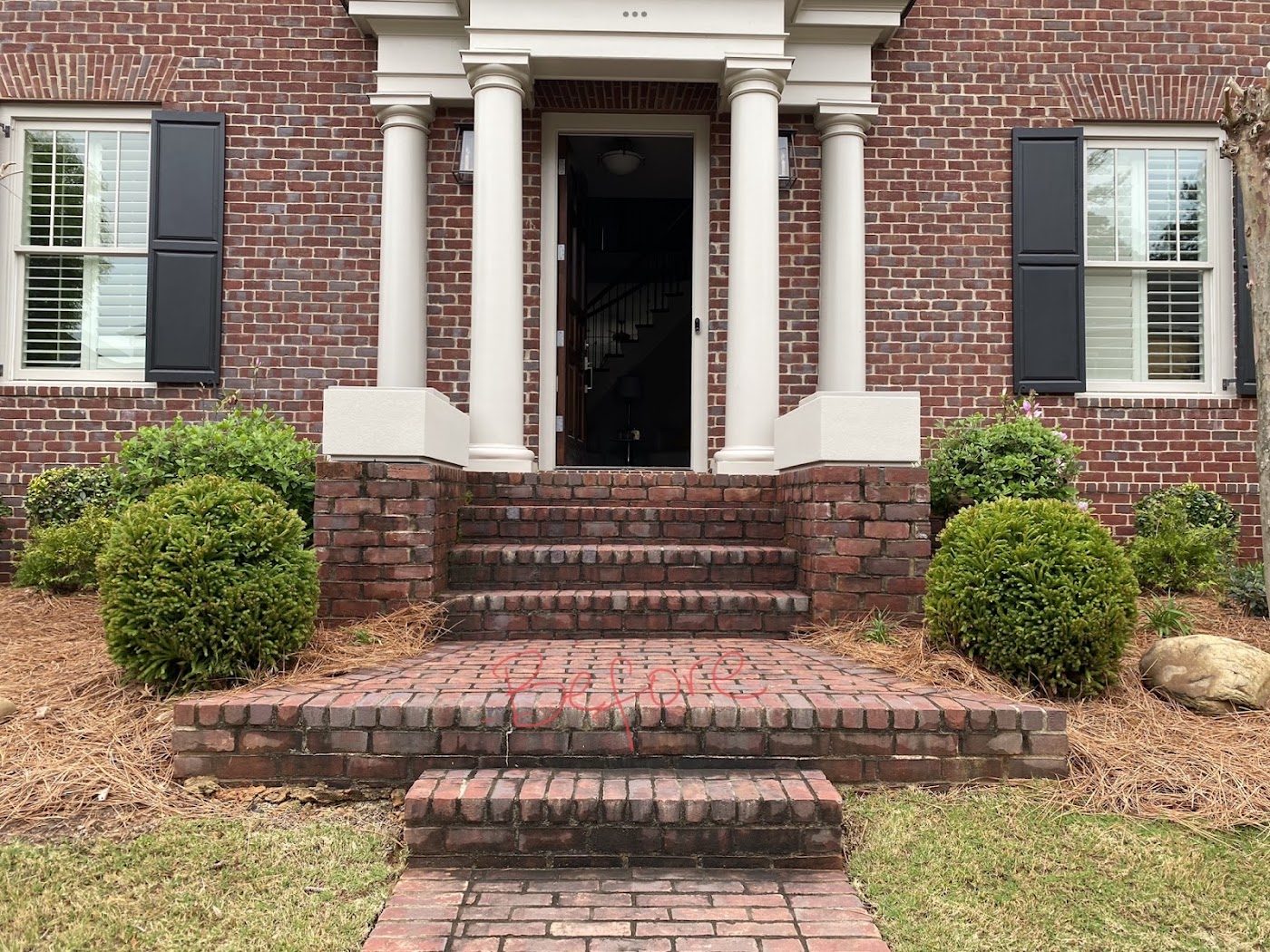 Brick front steps after cleaning