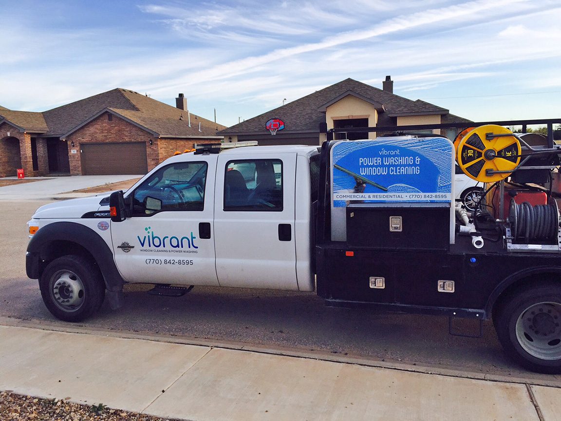 Vibrant service truck on the job