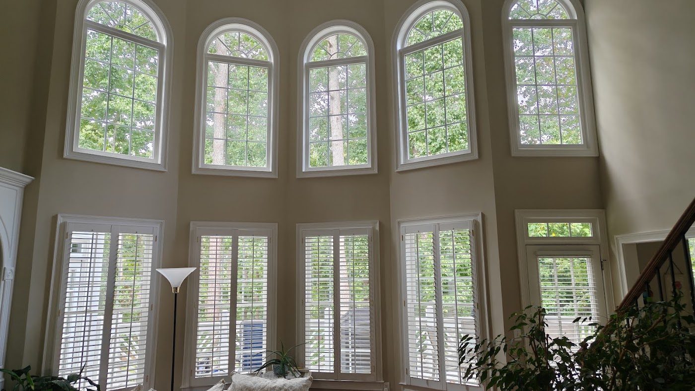 Sparkling two-story great room windows